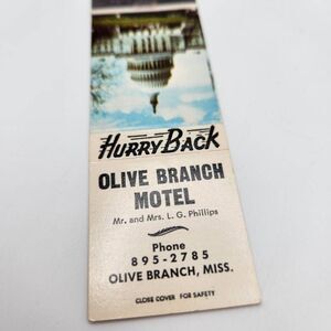 Vintage Matchbook Olive Branch Motel Olive Branch Mississippi Capitol Building E